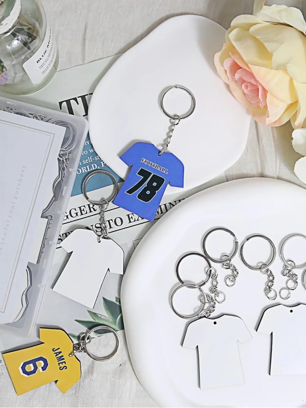 72-Piece Sublimation Keychain Blanks Set – T-Shirt Shape with Key Rings